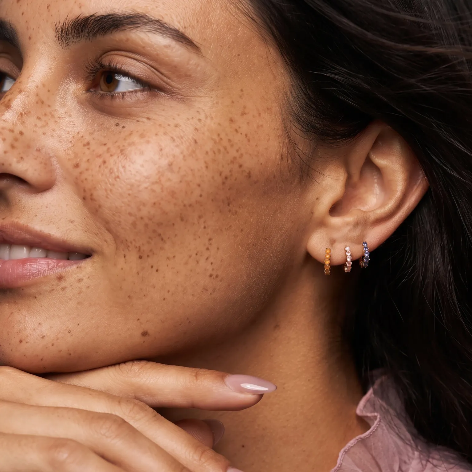 Rose Quartz Earrings - Bonny Hoops - October Birthstone