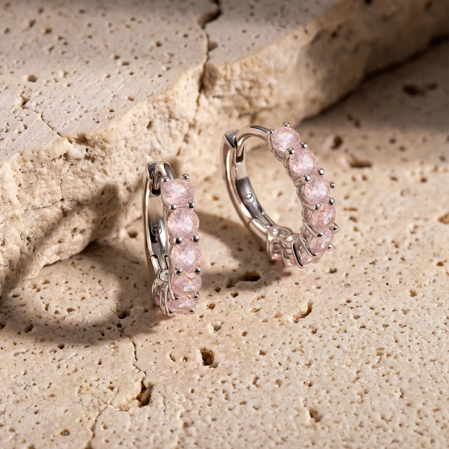Rose Quartz Earrings - Bonny Hoops - October Birthstone