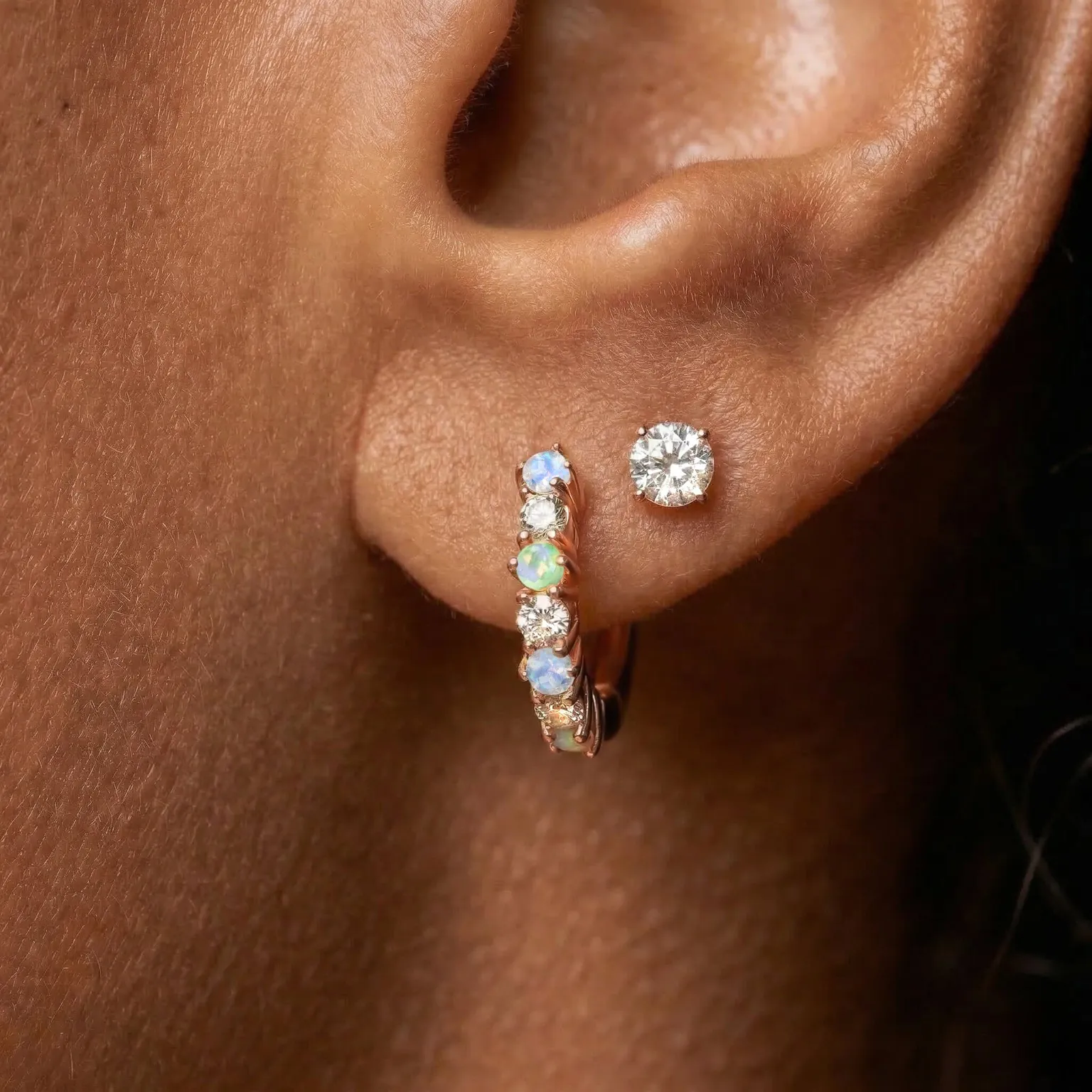Fine Moonstone Lab Diamond Earrings - Bonny Hoops