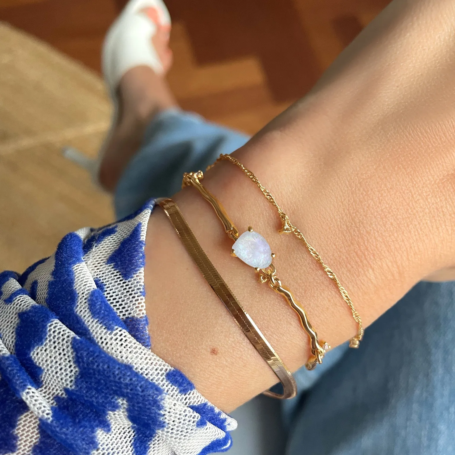 Moonstone Flow & Herringbone Bracelets