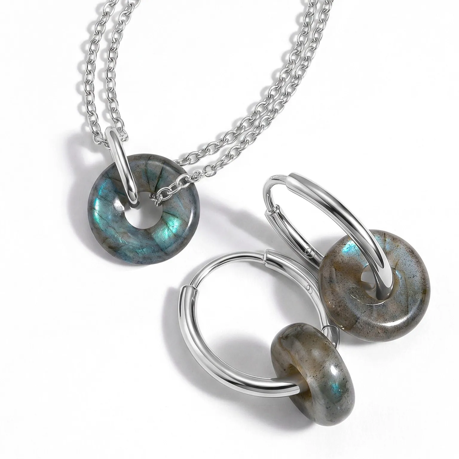 Labradorite Necklace & Hoops - Ora