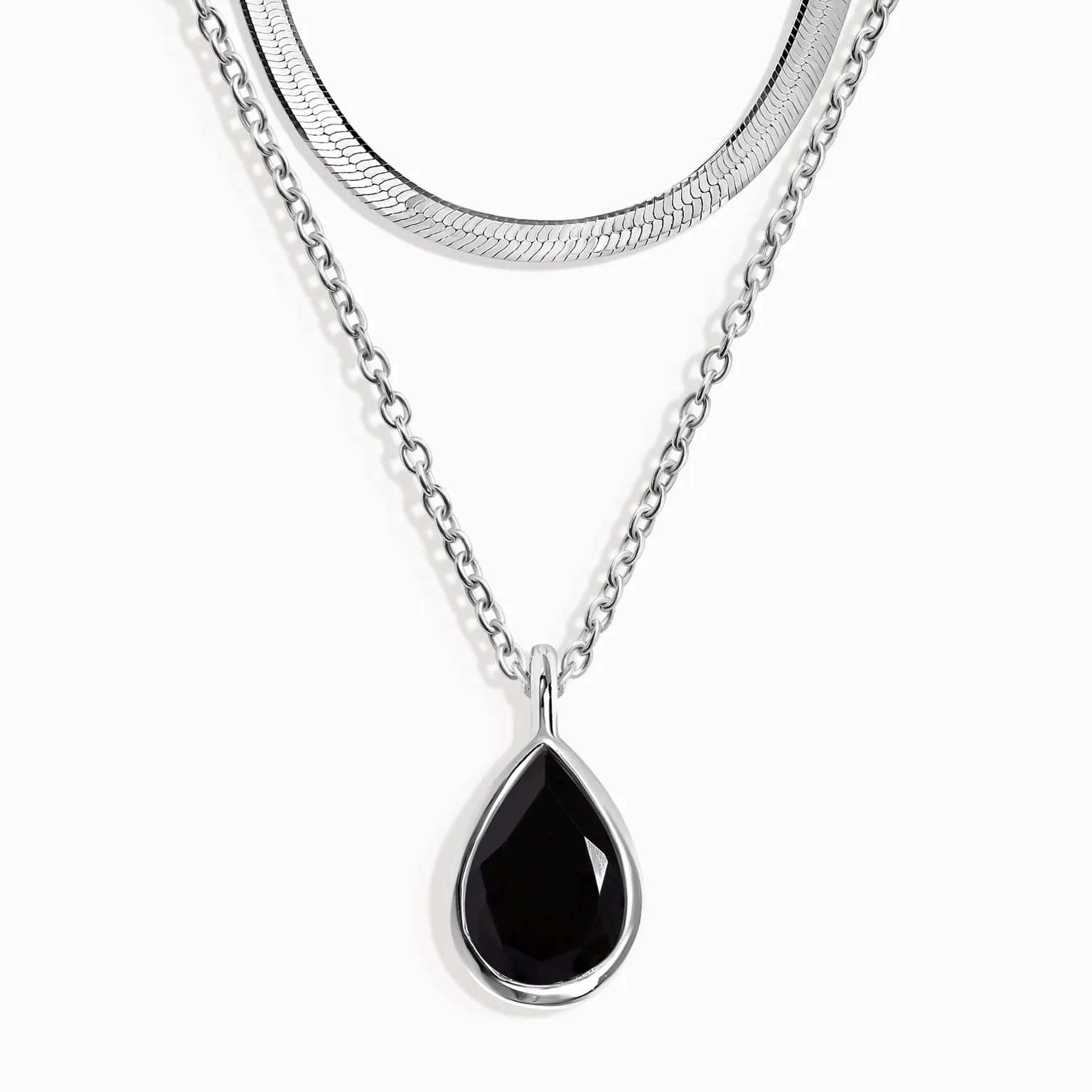 Black Obsidian Hidden Heart Necklace & Herringbone Chain