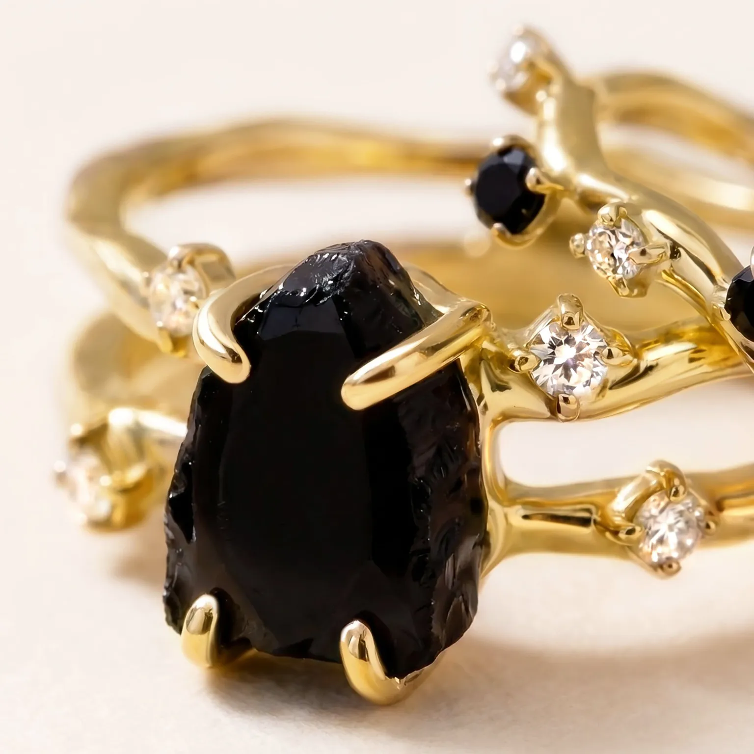 Black Obsidian Flow & Stardust Rings