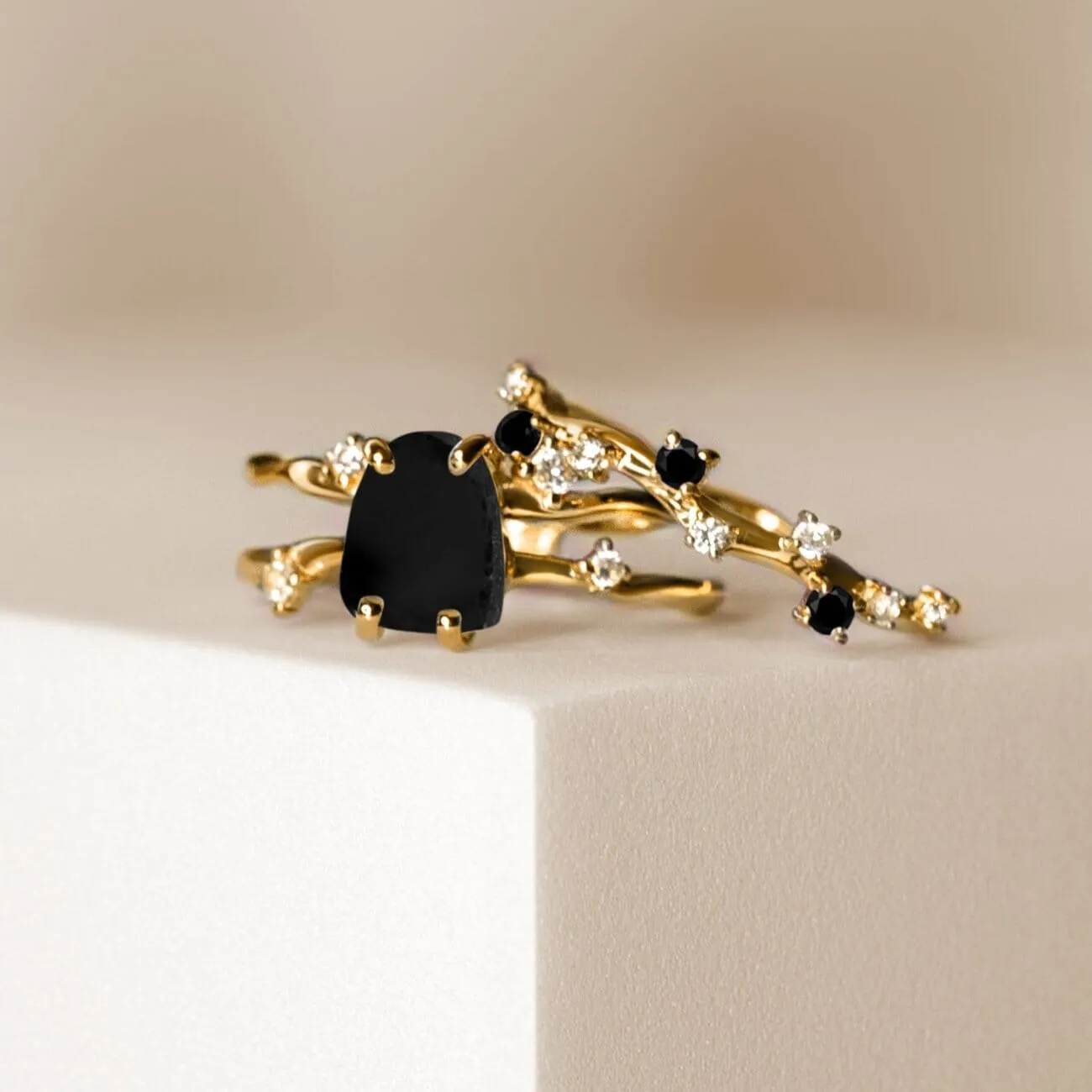 Black Obsidian Flow & Stardust Rings