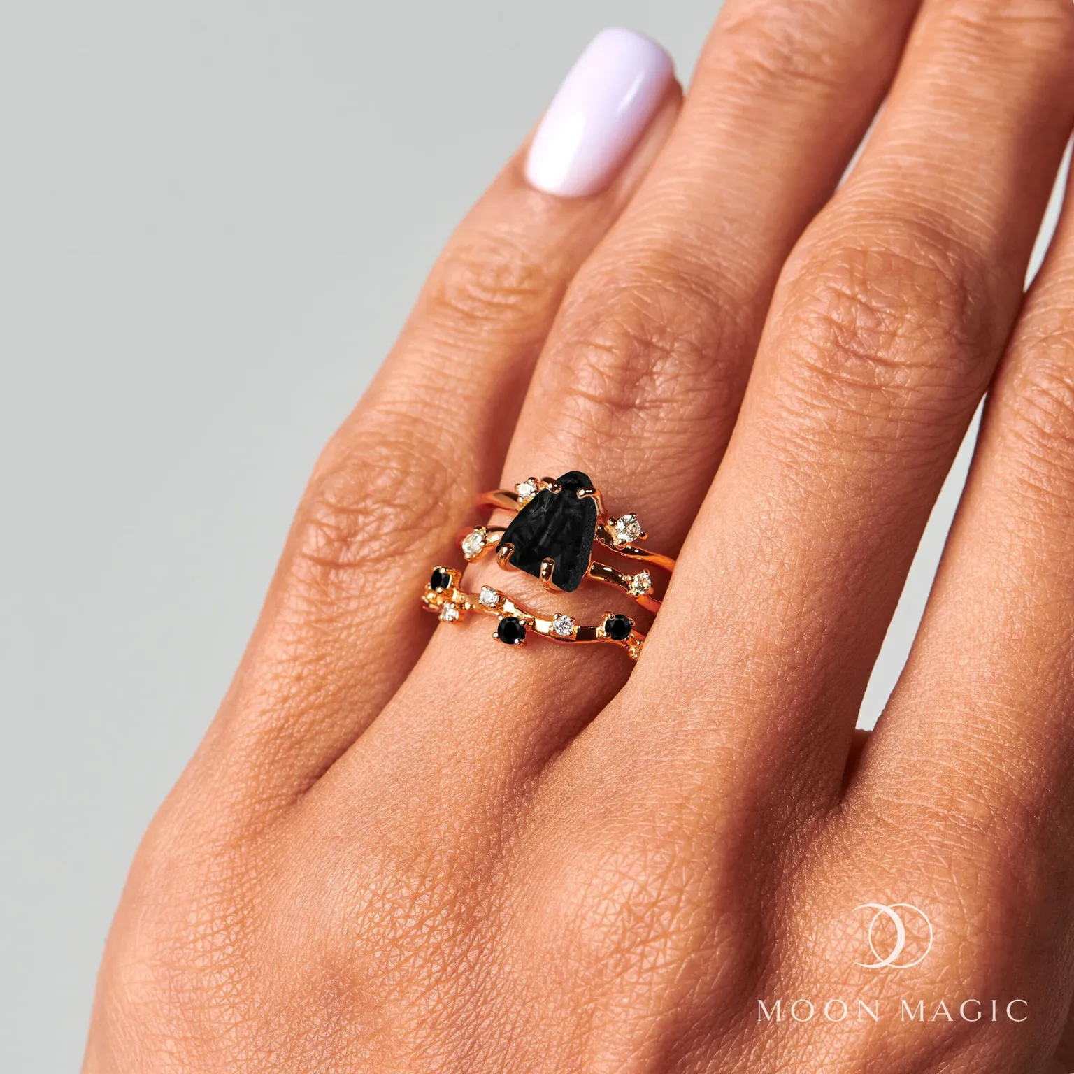 Black Obsidian Flow & Stardust Rings