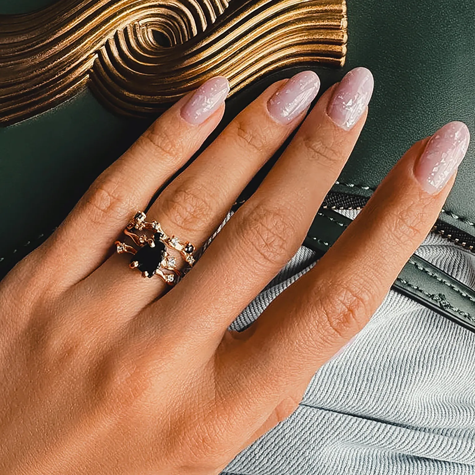 Black Obsidian Flow & Stardust Rings