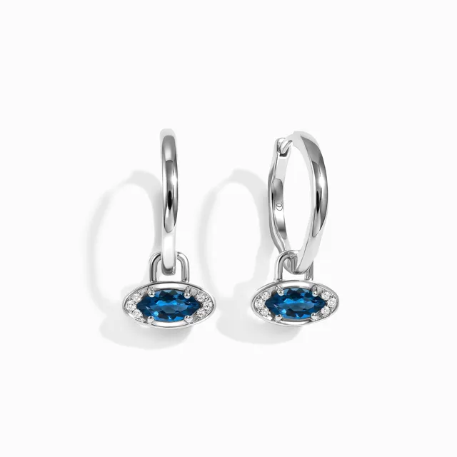 Blue Topaz Earrings - Evil Eye Hoops