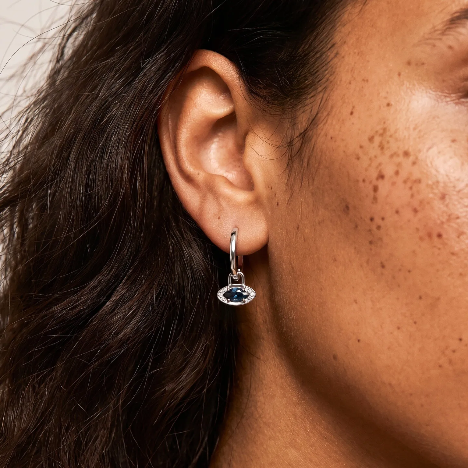 Blue Topaz Earrings - Evil Eye Hoops