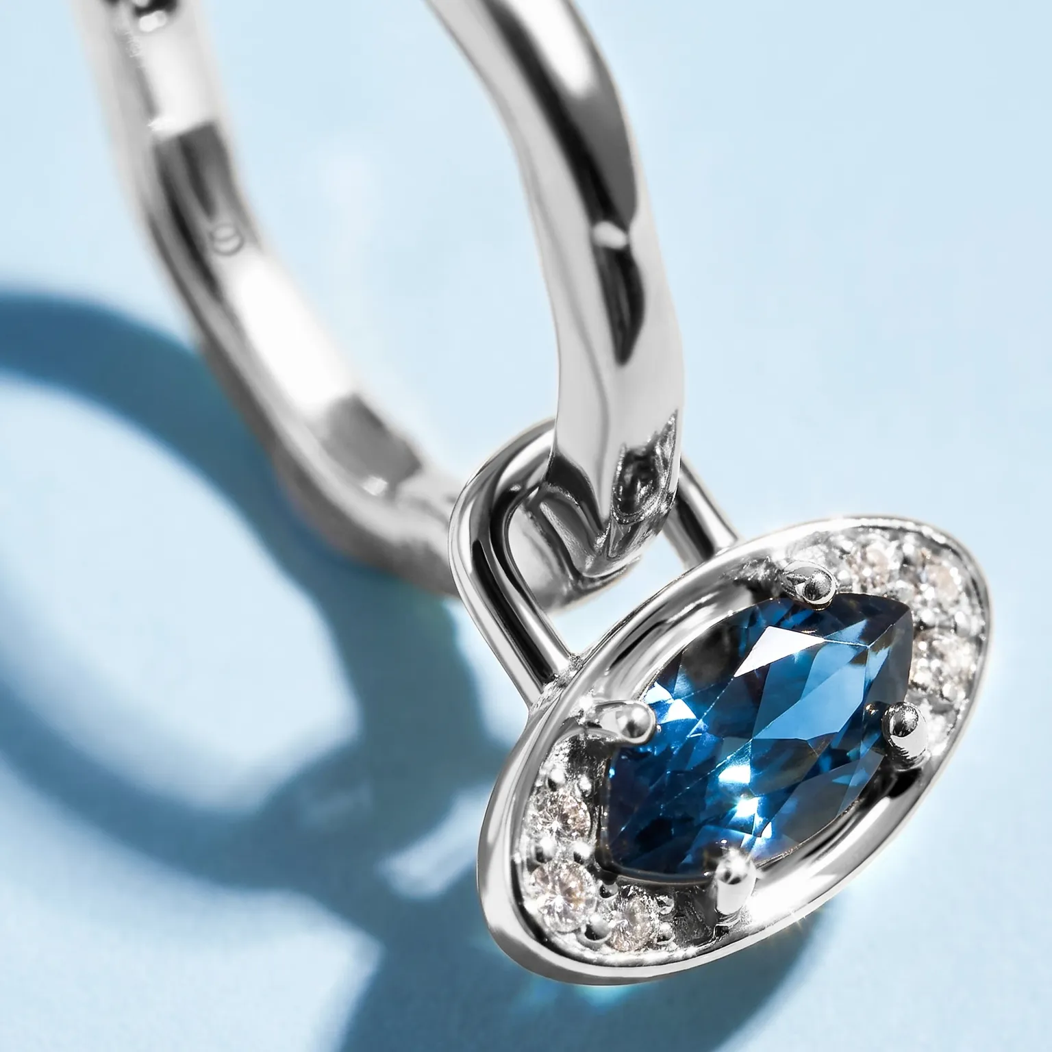 Blue Topaz Earrings - Evil Eye Hoops