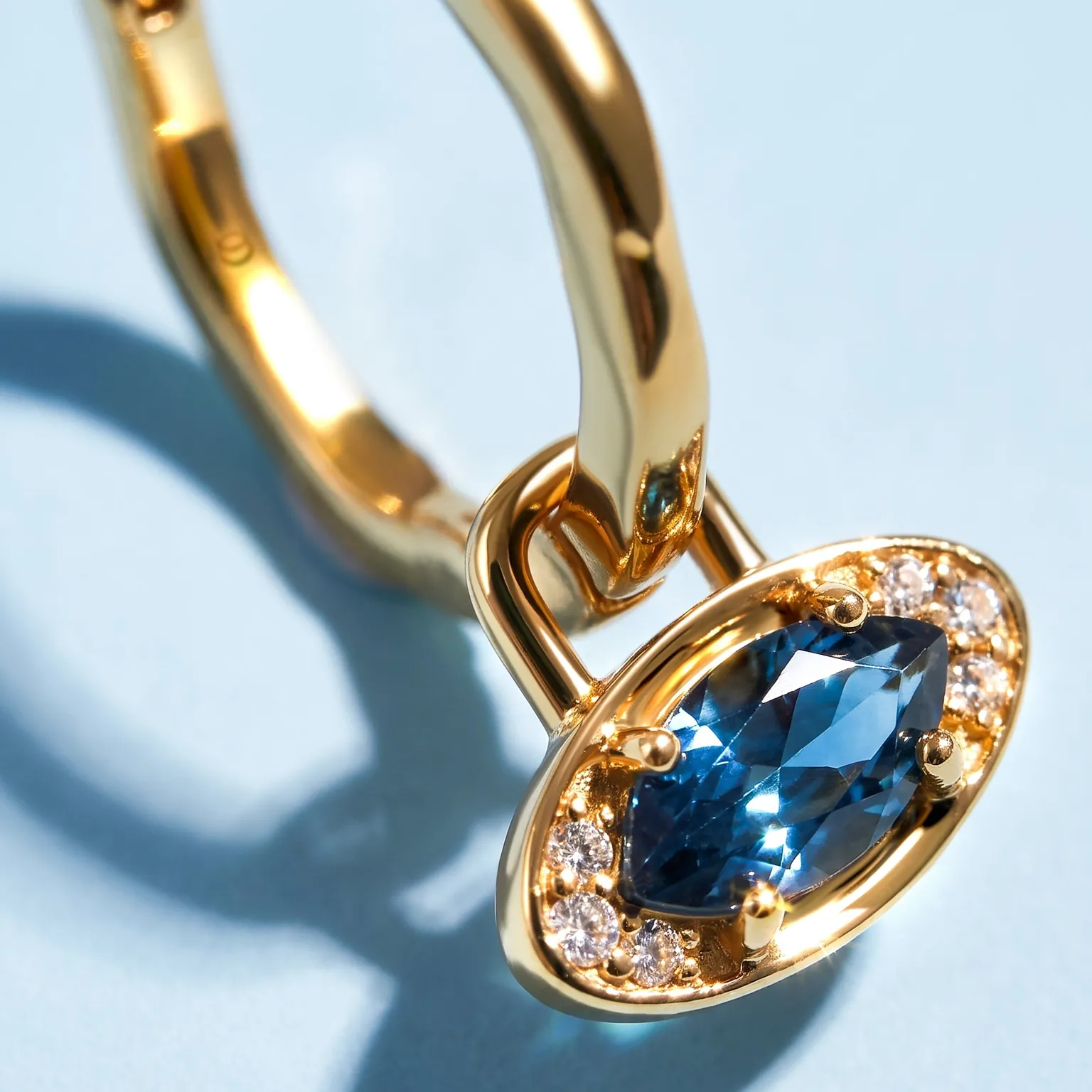 Blue Topaz Earrings - Evil Eye Hoops