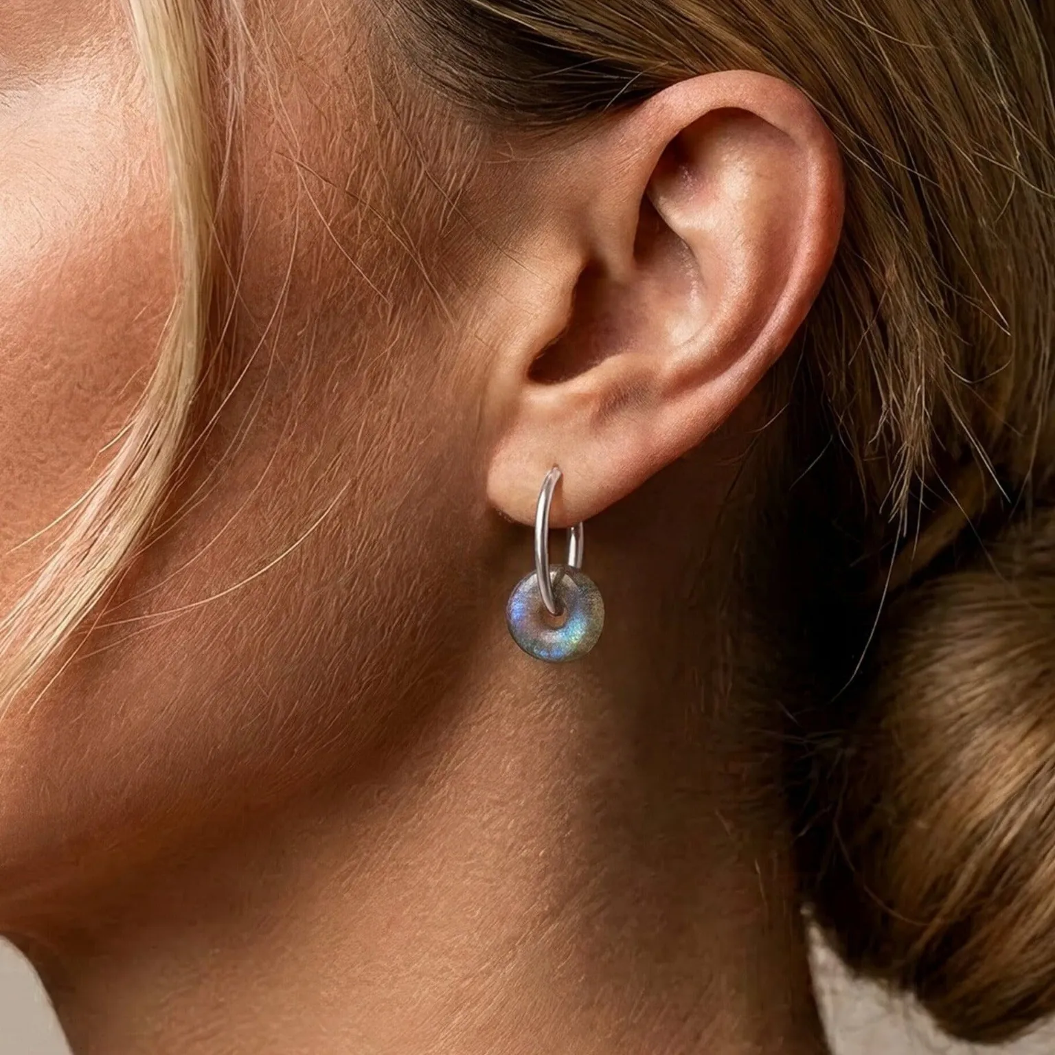 Labradorite Earrings - Circle Hoops