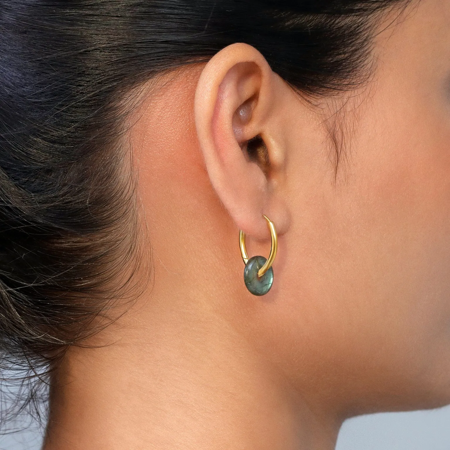 Labradorite Earrings - Circle Hoops
